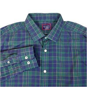UNTUCKit‎ Mens Slim Fit Wrinkle Free Cotton Plaid Button Shirt Green Blue Size L